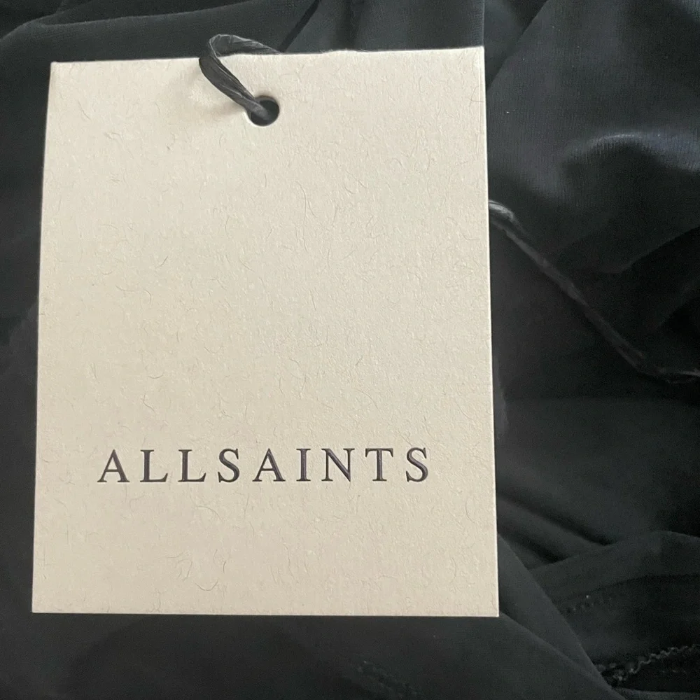 🆕 All Saints Hanako Long Sleeve Ruched Dark Gray Asymmetrical Dress 8UK (4US) - Picture 11 of 16